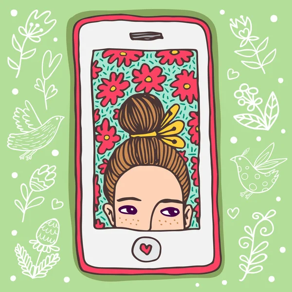 Selfie en el fondo de la flor . — Vector de stock