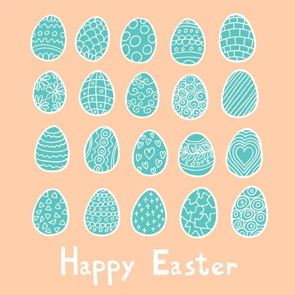 Glückliche Ostern blaue Eier rosa Hintergrund — Stockvektor