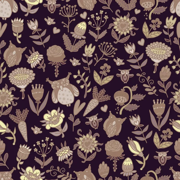 Patrón con flores y búhos — Archivo Imágenes Vectoriales