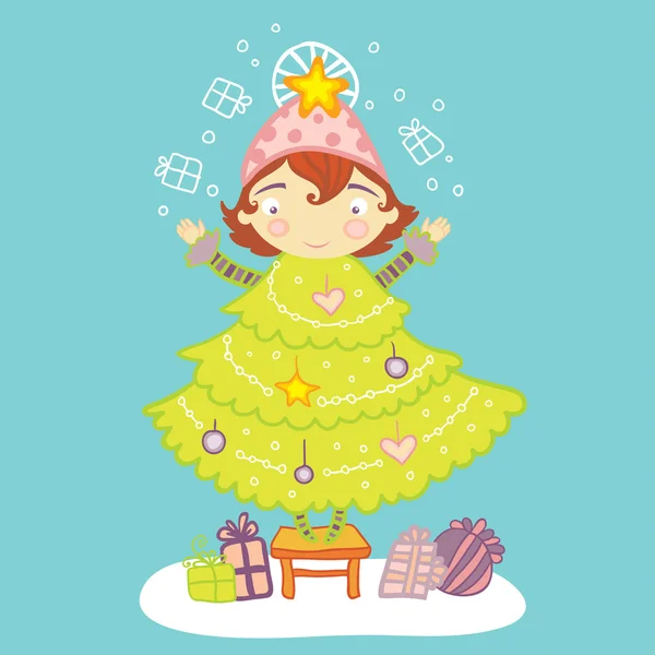 Tarjeta de felicitación chica de Navidad — Archivo Imágenes Vectoriales