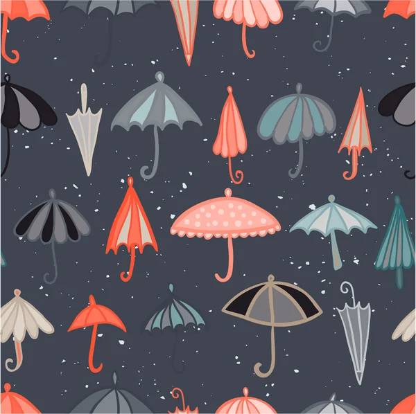 Pink umbrellas gray seamless pattern — Stock Vector