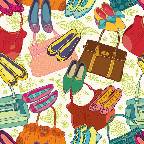 美しい靴とハンドバッグのシームレス パターン — ストックベクタ
