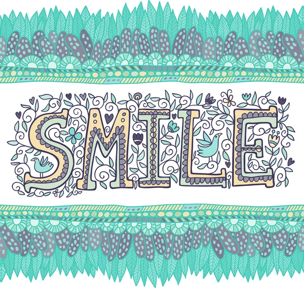 Blå bakgrund med ordet leende. — Stock vektor