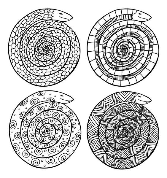 Cuatro serpientes de contorno negro — Archivo Imágenes Vectoriales