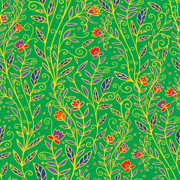 Ljusa gröna seamless mönster med små blommor — Stock vektor