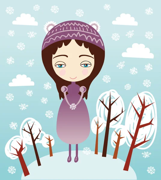 冬の女の子 — ストックベクタ