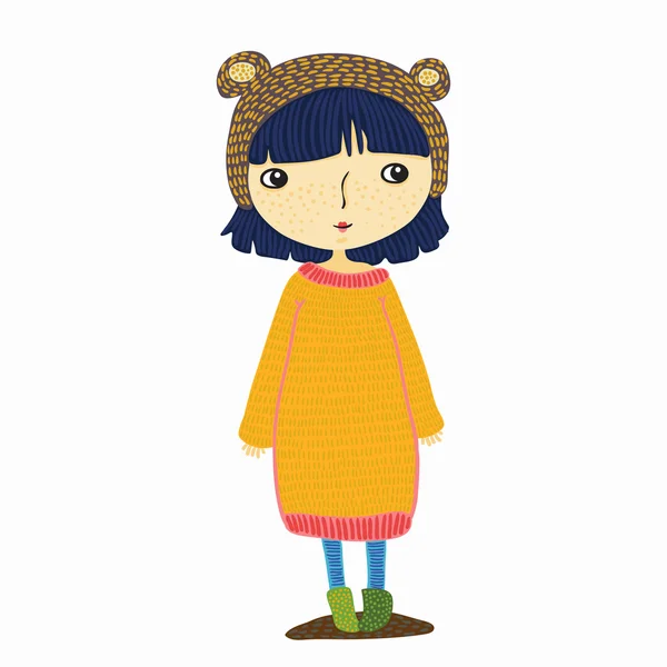 Girl in a yellow sweater — Stock Vector