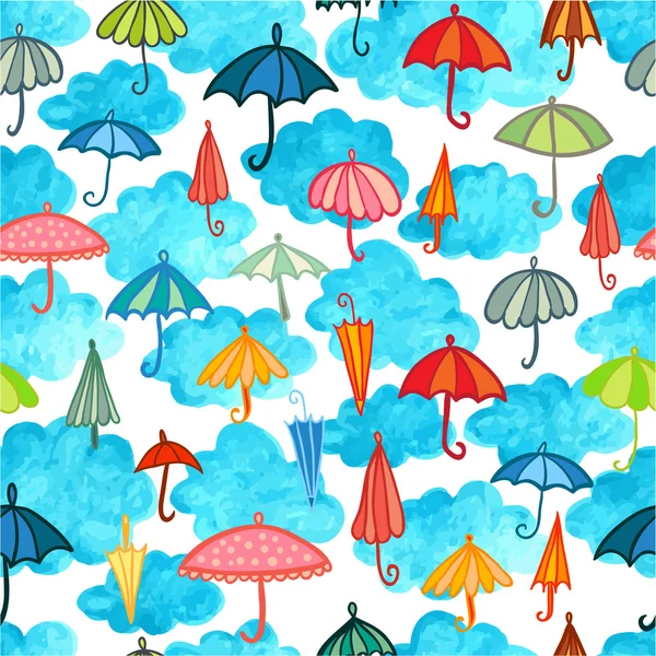 Moln och paraplyer dag seamless mönster — Stock vektor