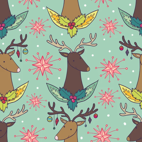 Christmas reindeer blue seamless pattern — Stock Vector