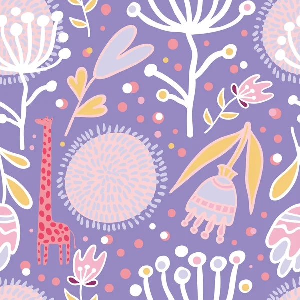 Fleurs et girafes motif sans couture — Image vectorielle