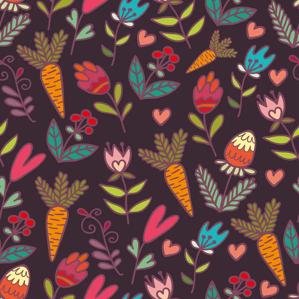 Beautiful flowers and carrots seamless pattern — Stock Vector