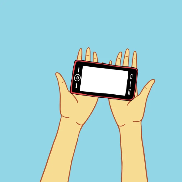 Smartphone in der Hand auf blauem Hintergrund. — Stockvektor