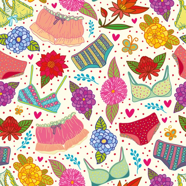 Flowers and underwear beautiful seamless pattern — Stock Vector