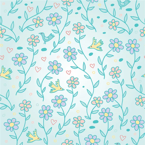 穏やかな春の青いシームレス パターン — ストックベクタ