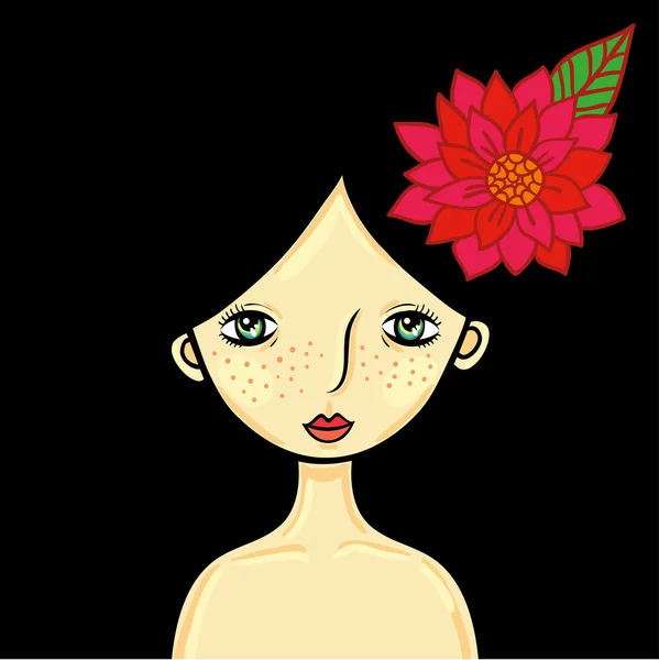 Girl with black hair and red flower — Stock Vector