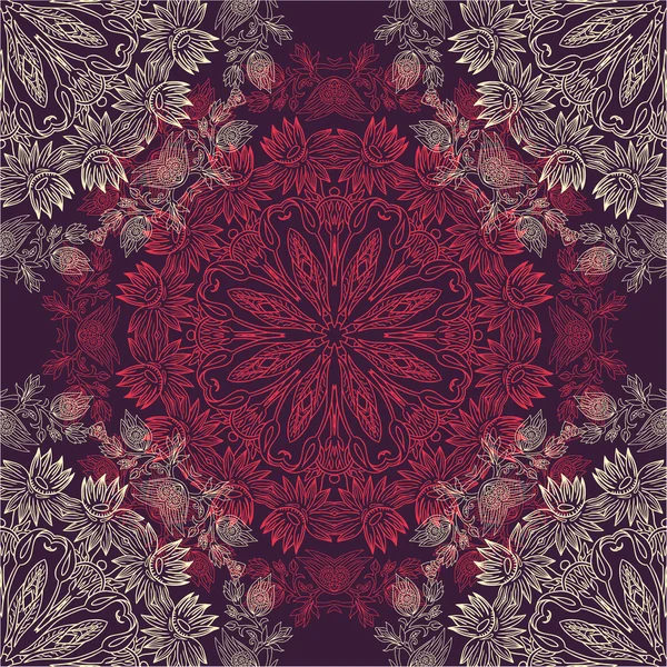 Circulaire floral sieraad paarse naadloze patroon — Stockvector