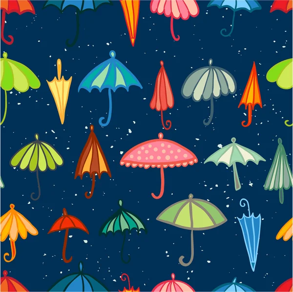 Guarda-chuvas coloridos padrão sem costura azul — Vetor de Stock