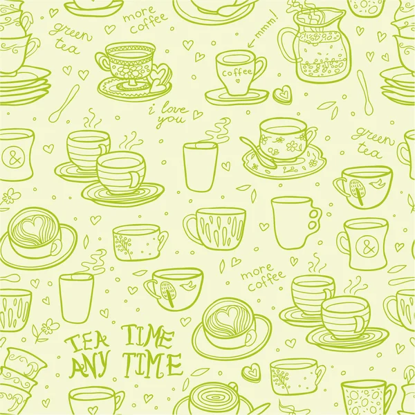 Tea time any time green seamless pattern — Stock Vector