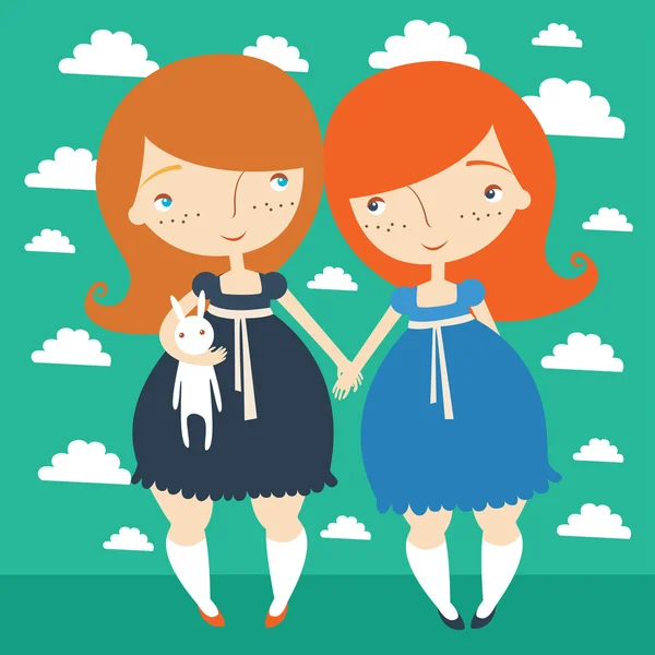 Girls holding  rabbit — Stock Vector