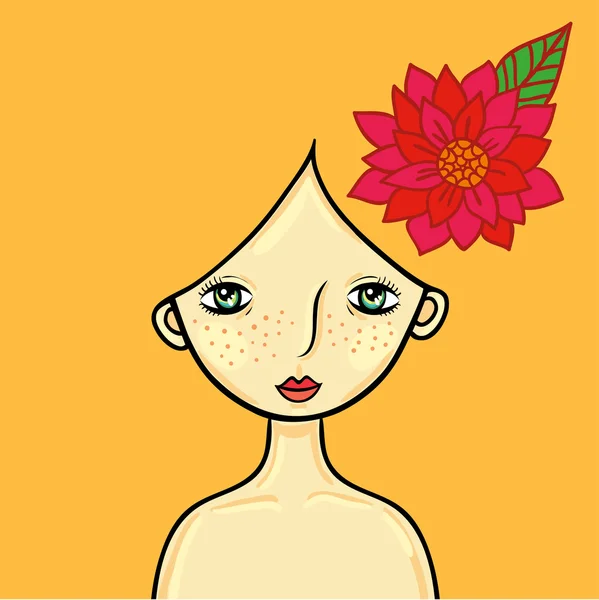 Sarı saçlı ve kırmızı çiçek ile kız — Stok Vektör