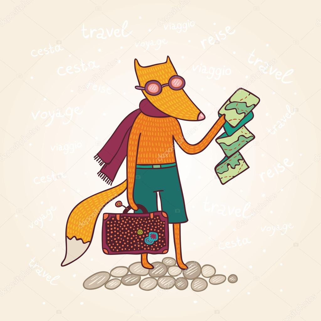 Fox traveler with a map