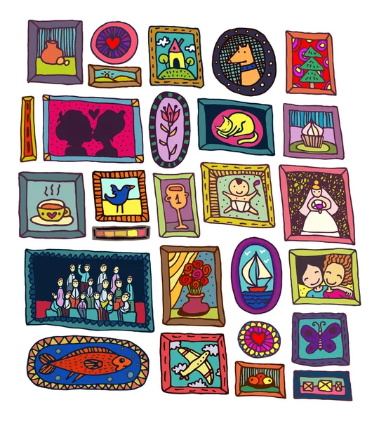 Colored framed pictures on the wall Stock Illustration