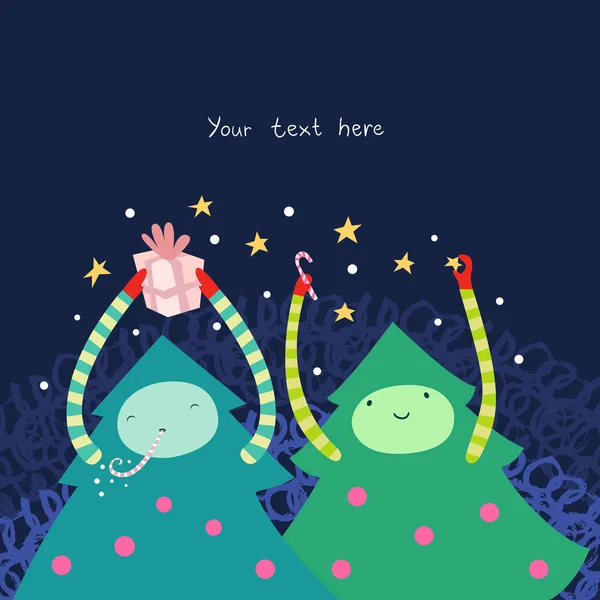 Happy Christmas Tree schattig illustratie — Stockvector
