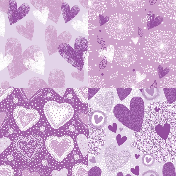 Purple Hearts Seamless Pattern Set — Stock Vector