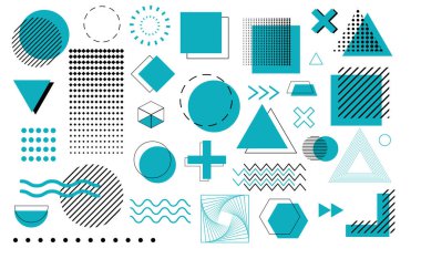 Mavi renkli bir geometrik şekil kümesinin vektör çizimi 