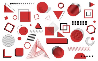 Kırmızı renkli bir geometrik şekil kümesinin vektör çizimi 