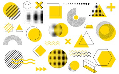 Sarı renkli bir geometrik şekil kümesinin vektör çizimi 