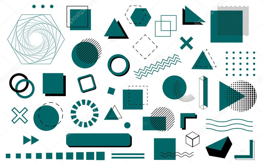 vector illustration of a set of Geometric shapes in green color 