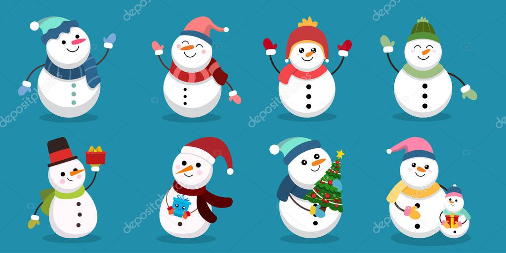 vector illustration of a set of snowmen, Christmas cartoon character