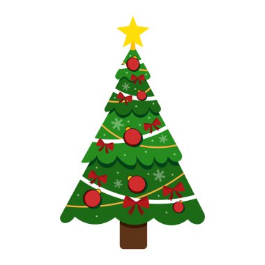 Noel ağacını hediyelerle süslemenin vektör çizimi