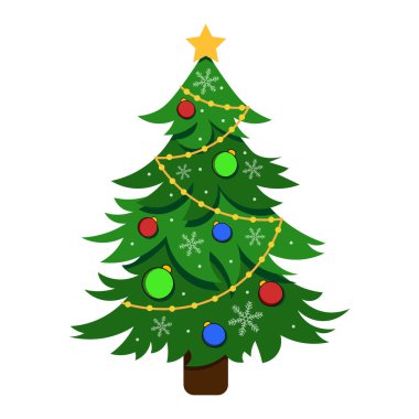 Noel ağacını hediyelerle süslemenin vektör çizimi