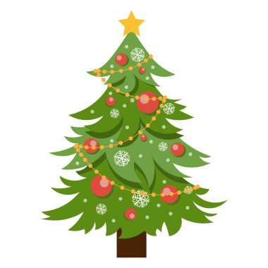 Noel ağacını hediyelerle süslemenin vektör çizimi