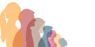 Çok ırklı iş arkadaşları ve iş arkadaşları. Çeşitliliğin silueti insanların tarafında. vektör illüstrasyonu.