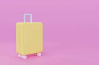 Pembe arkaplanda 3 boyutlu bavul görüntüleme.