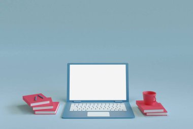 3D dizüstü bilgisayar yapmak. En az iş yeri konsepti. ofis içi.