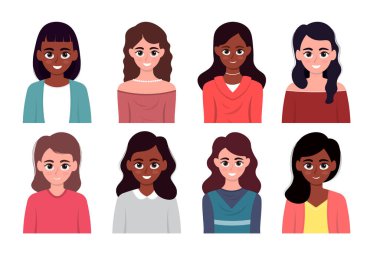 Sevimli kadınların karakter temsili seti.