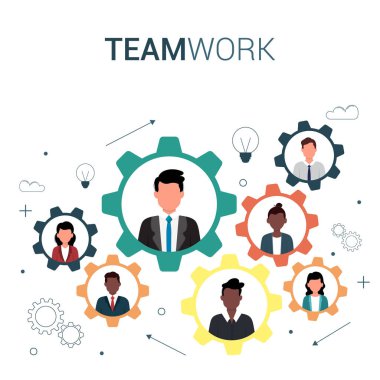 Düz vitesli iş mekanizması MPpeople yönetimi ve kuruluşu. Vektör illüstrasyonu.