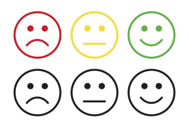 Yüz gülümseme simgesi pozitif, negatif ve nötr görüş vektörü işaretleri