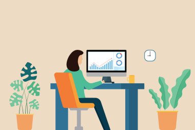 Şirket toplantısında ya da konferansta akıllı iş analizi raporu. Yatırım konsepti düz vektör tasarımı için veri analizi.