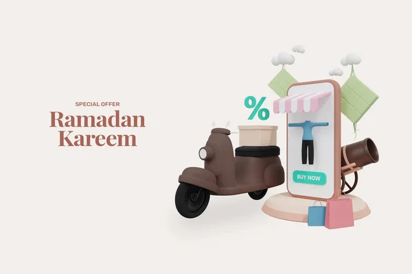 Rendering Ramadan Kareem Verkoop Banner Template Promotie Ontwerp Voor Het — Stockfoto