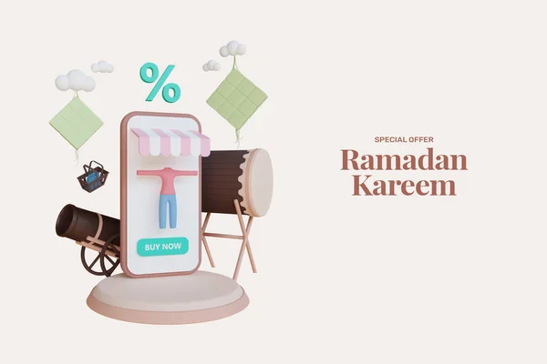 Vykreslování Ramadán Kareem Prodej Banner Šablony Propagace Design Pro Podnikání — Stock fotografie