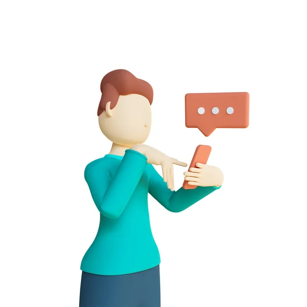 Ilustrace Člověka Chatujícího Smartphonu Hlasové Bublině Komunikace Sociálních Sítích Mobilní — Stock fotografie