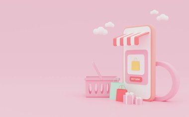 Çevrimiçi akıllı telefon konsepti, çevrimiçi satın alma ve çevrimiçi ödeme üzerinde 3D rending.