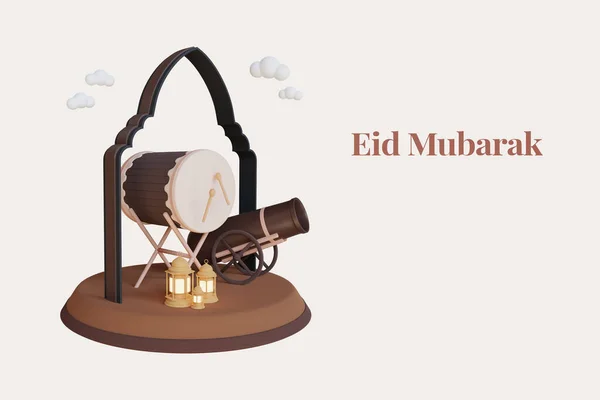 3D渲染Ramadan Kareem和Eid Mubarak背景 — 图库照片