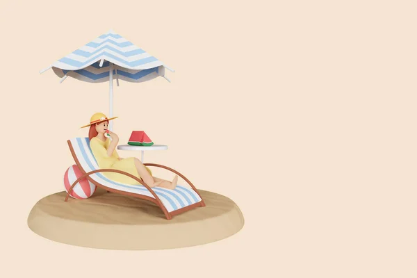Rendering Summer Background Template Female Character — Stock Photo, Image
