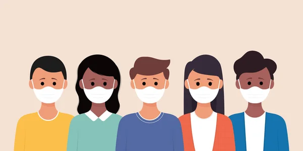 Groep Mensen Met Een Medisch Masker Voorkomen Dat Corona Virus — Stockvector